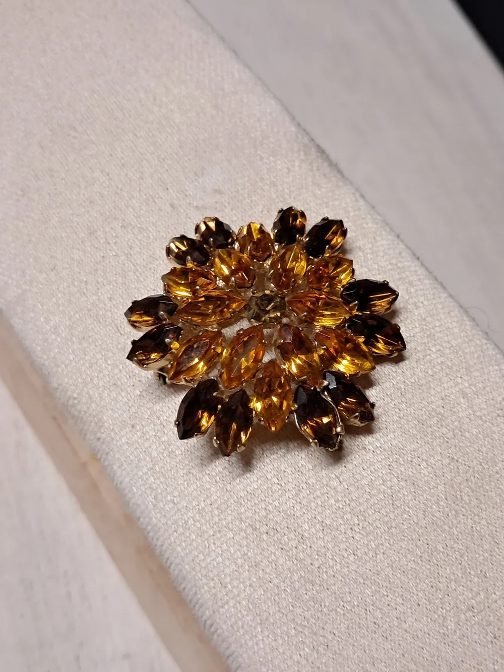 Vintage Gold-Tone Amber Crystal Floral Brooch